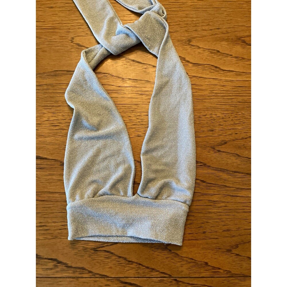 Subdued Women's Silver Solid Glitter Halter Tie Back Sleeveless Top Size XS